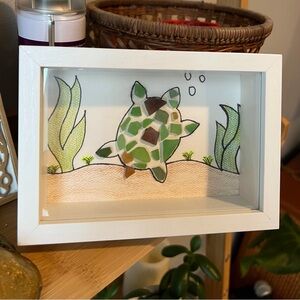 Hand crafted Sea Turtle Sea Glass Shadow Box